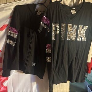 VS PINK PURPLE & SILVER BLING SHIRT & ZIP UP!!
